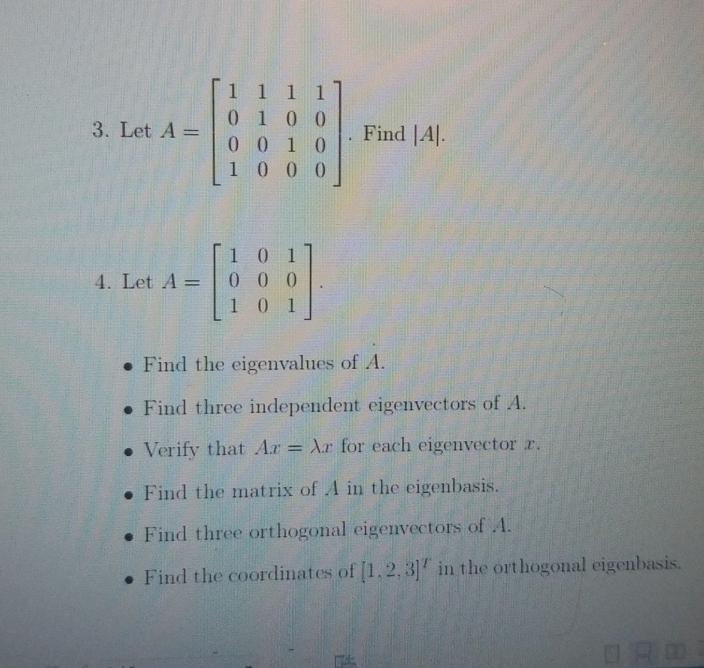 Solved 1 1 1 1 3. Let A - Find [Al. 0 0 1 0 1 0 0 0 0 1 4. | Chegg.com