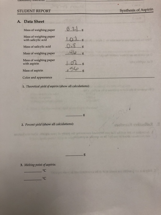 Find The Theoretical Yield Of Aspirin And Percent