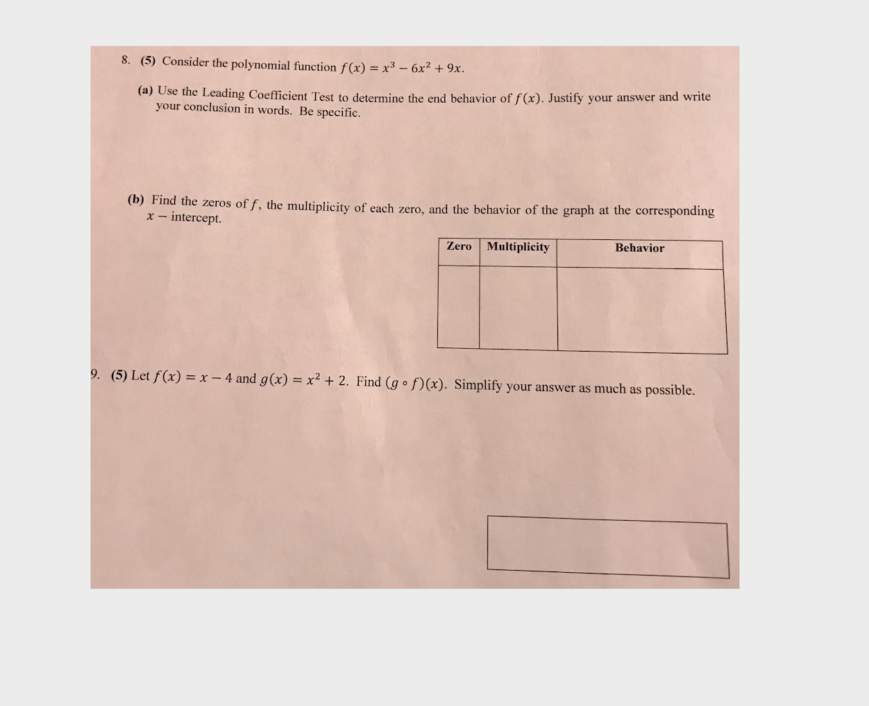 Solved 8. (5) Consider the polynomial function f(x) = x3 – | Chegg.com