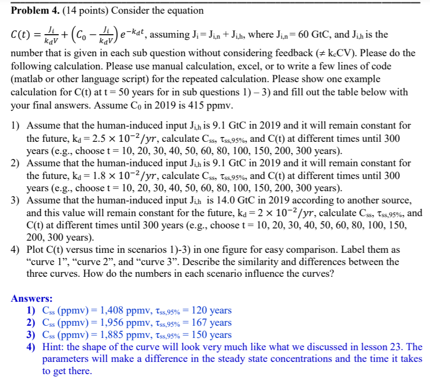 Problem 4. (14 points) Consider the equation C(t) = | Chegg.com