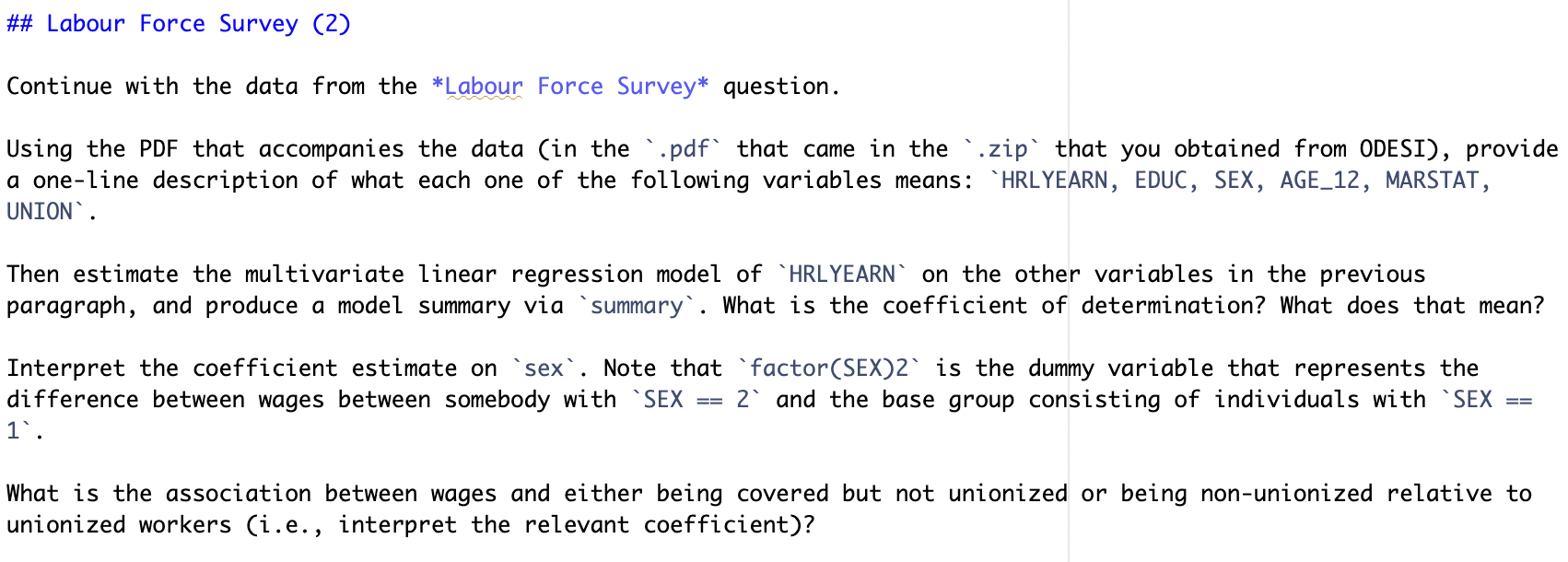 Solved For the question about the multivariate linear | Chegg.com