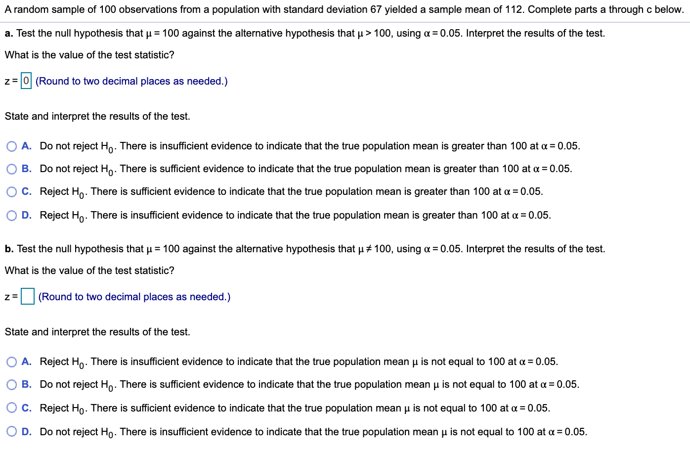 Solved A Random Sample Of 100 Observations From A Population | Chegg.com