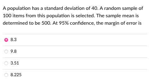Solved A population has a standard deviation of 40 . A | Chegg.com