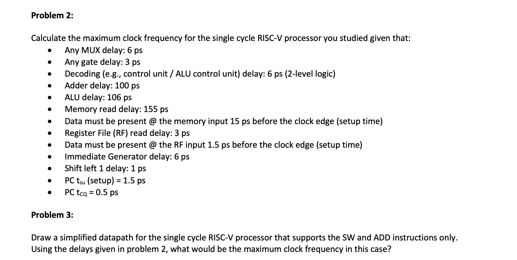 Solved Problem 2:Calculate the maximum clock frequency for | Chegg.com