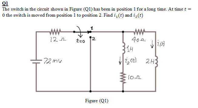 Solved The switch in the circuit shown in Figure (Q1) has | Chegg.com