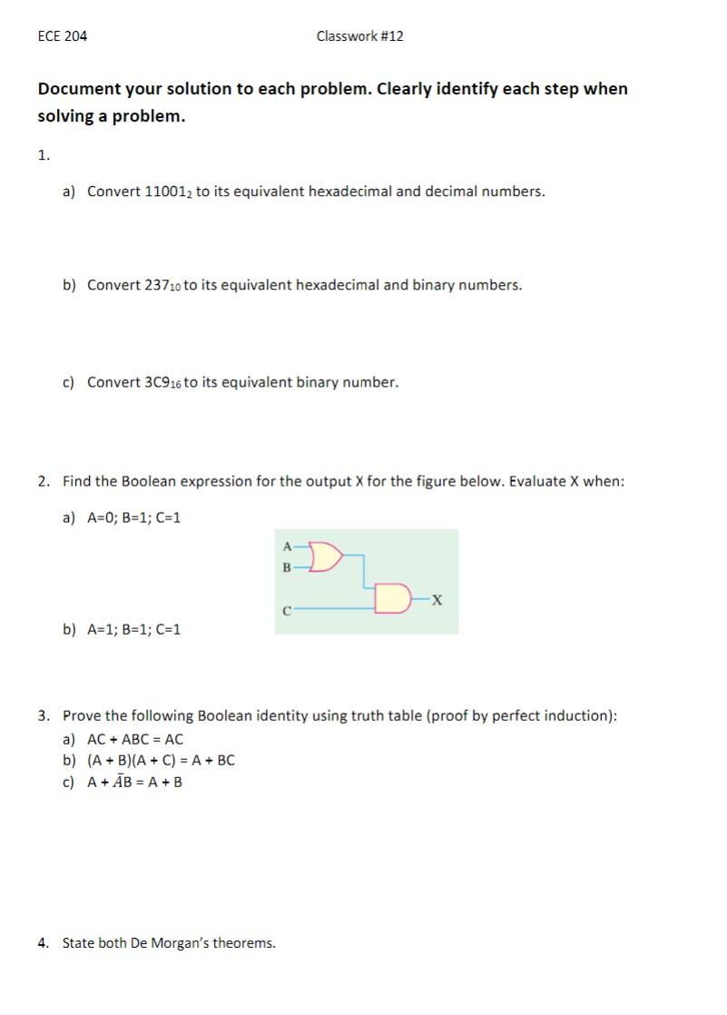 Solved ECE 204 Classwork #12 Document your solution to each | Chegg.com