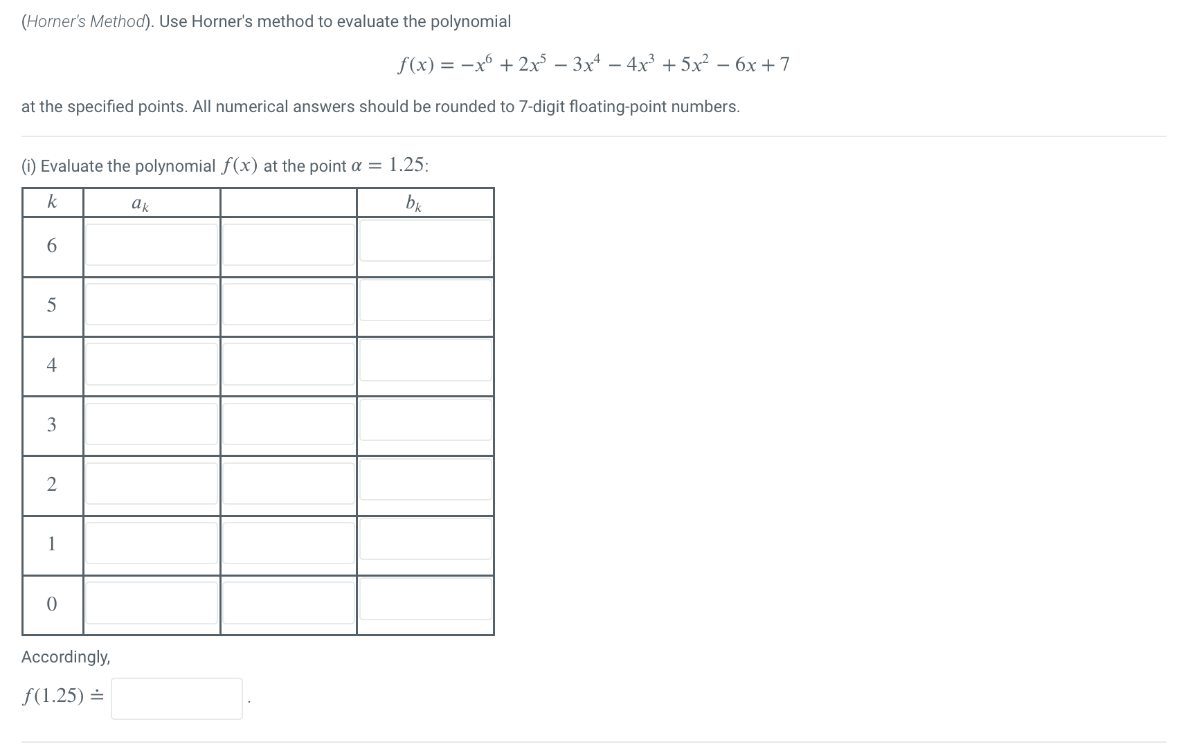 Solved (Horner's Method). Use Horner's method to evaluate | Chegg.com