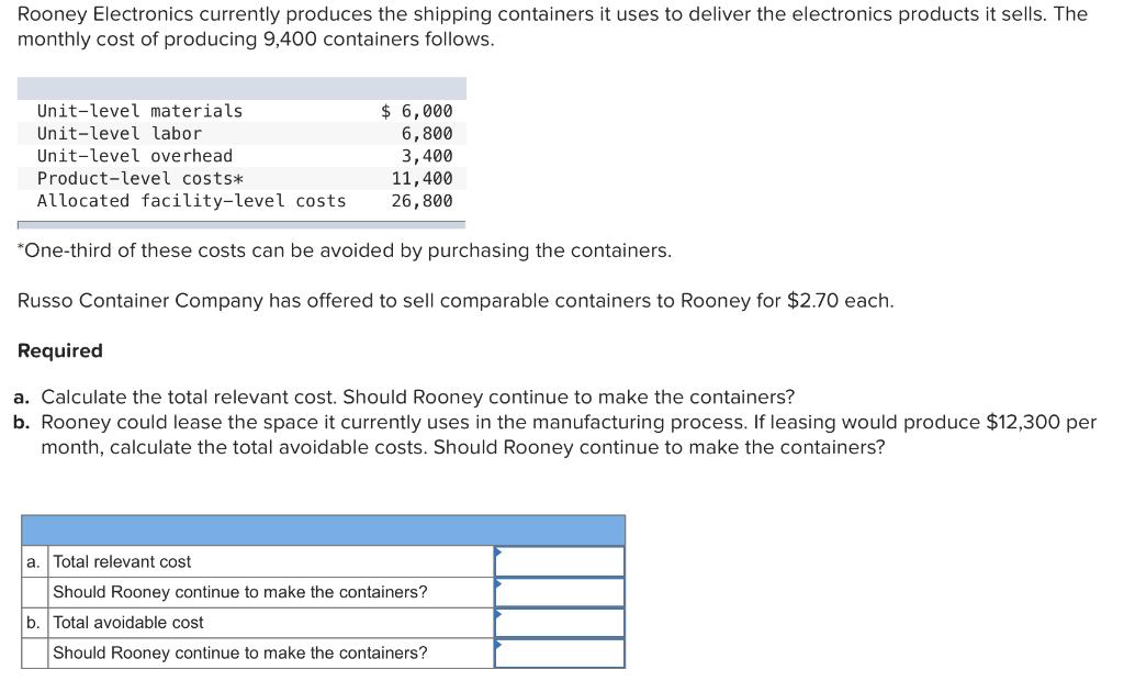 Solved Rooney Electronics currently produces the shipping | Chegg.com