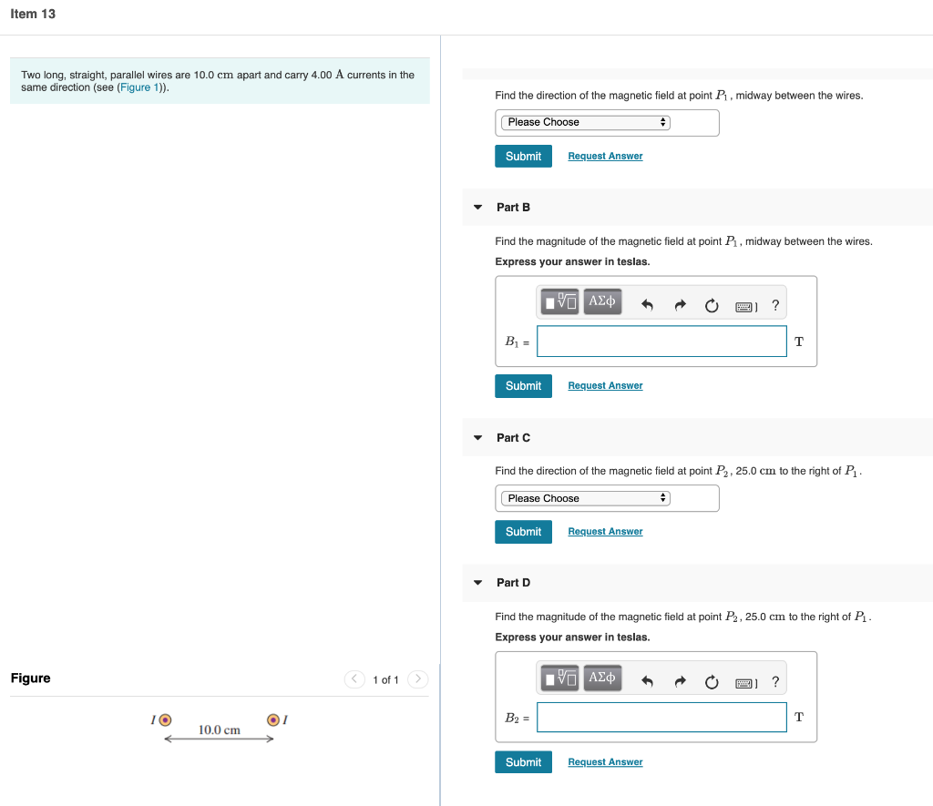 Solved Two long, straight, parallel wires are 10.0 cm apart