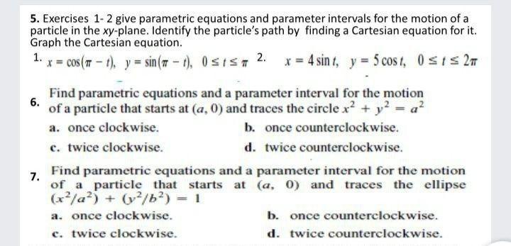 Solved 5. Exercises 1-2 give parametric equations and | Chegg.com