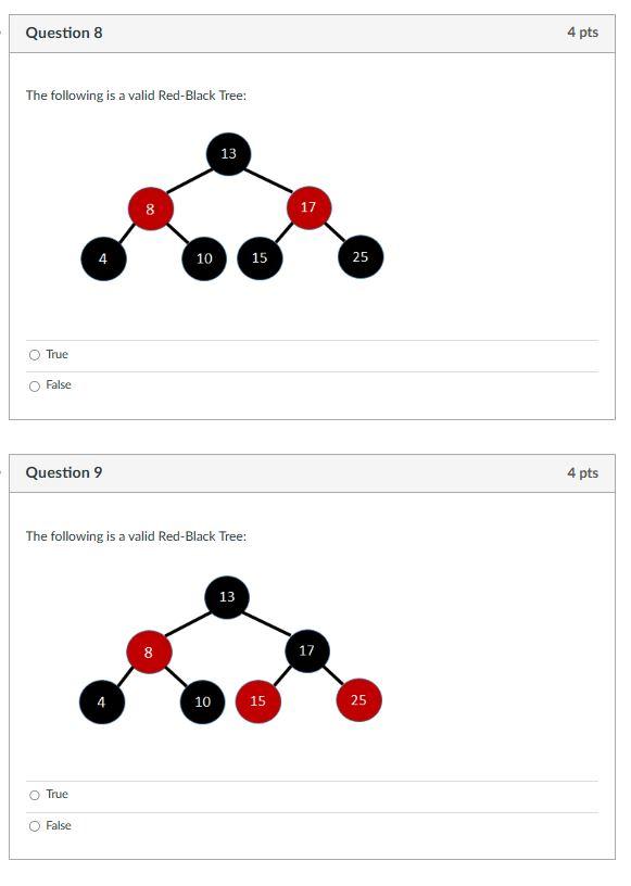 Solved The following is a valid Red-Black Tree: True False | Chegg.com