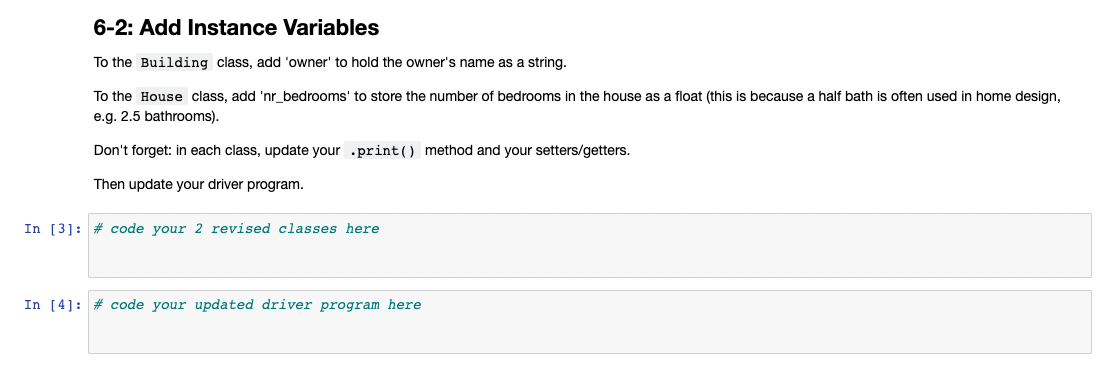 Solved 6-2: Add Instance Variables To the Building class, | Chegg.com
