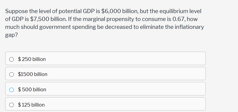 Solved Suppose the level of potential GDP is $6,000 billion, | Chegg.com