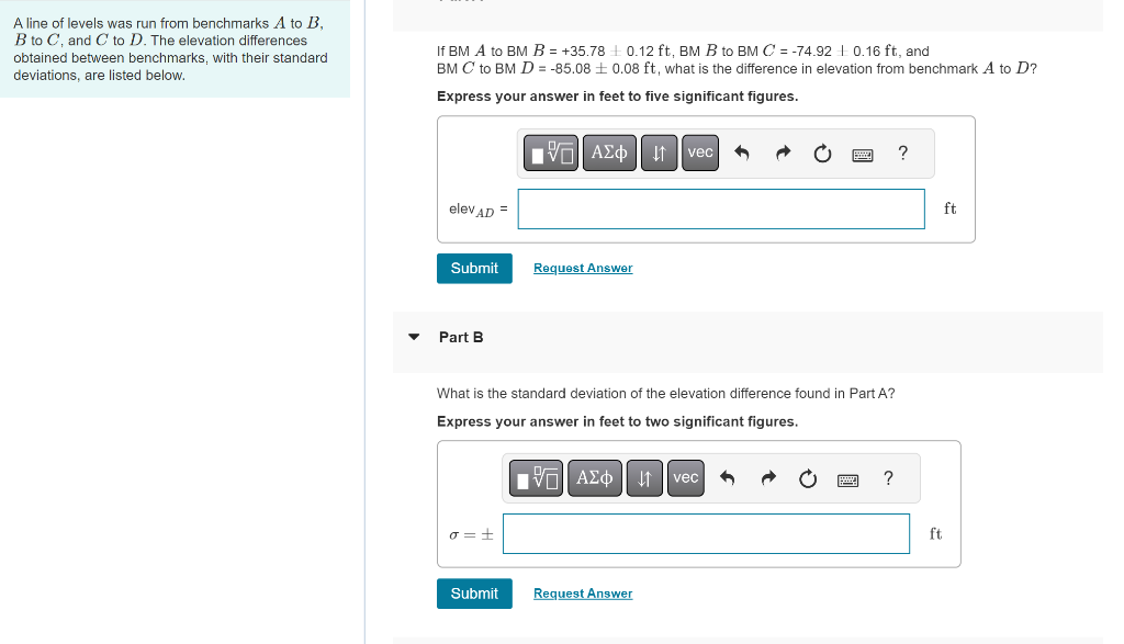 Solved A Line Of Levels Was Run From Benchmarks A To B, B To | Chegg.com