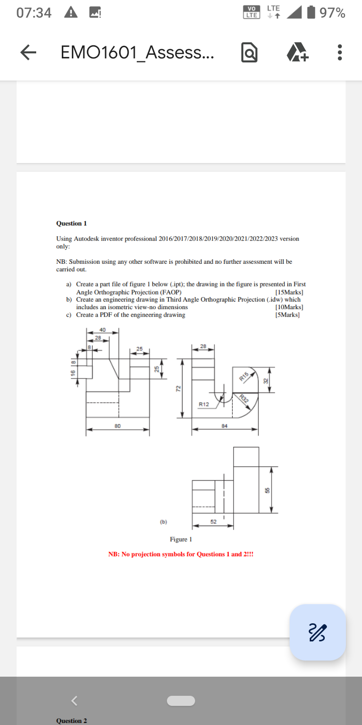 Question 1 Using Autodesk Inventor Professional | Chegg.com