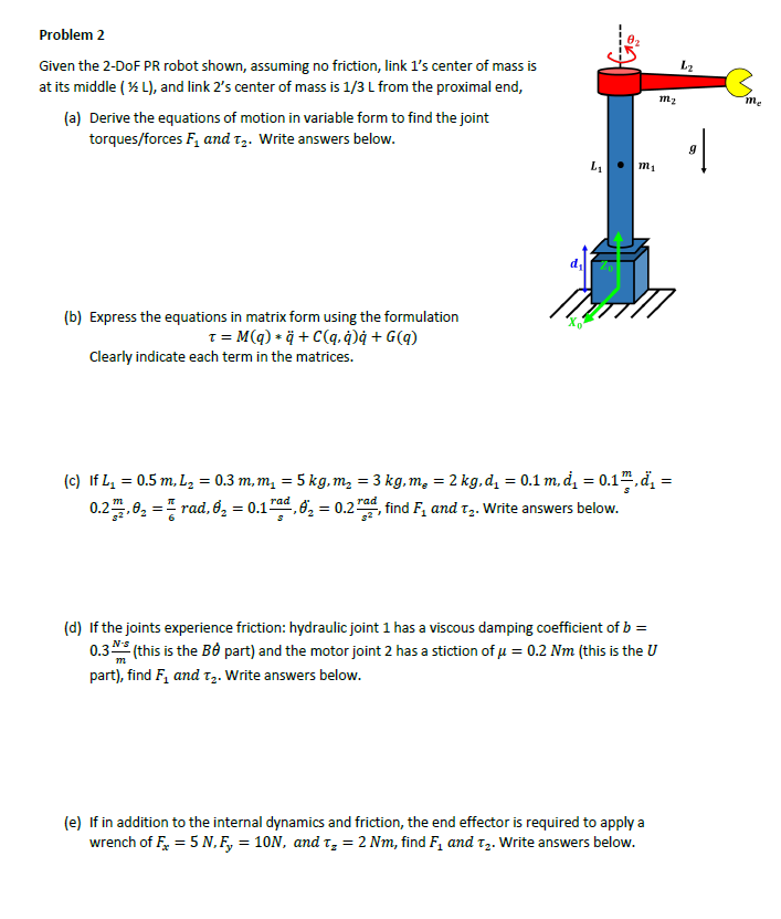 Solved Problem 2 Given the 2-DoF PR robot shown, assuming no | Chegg.com