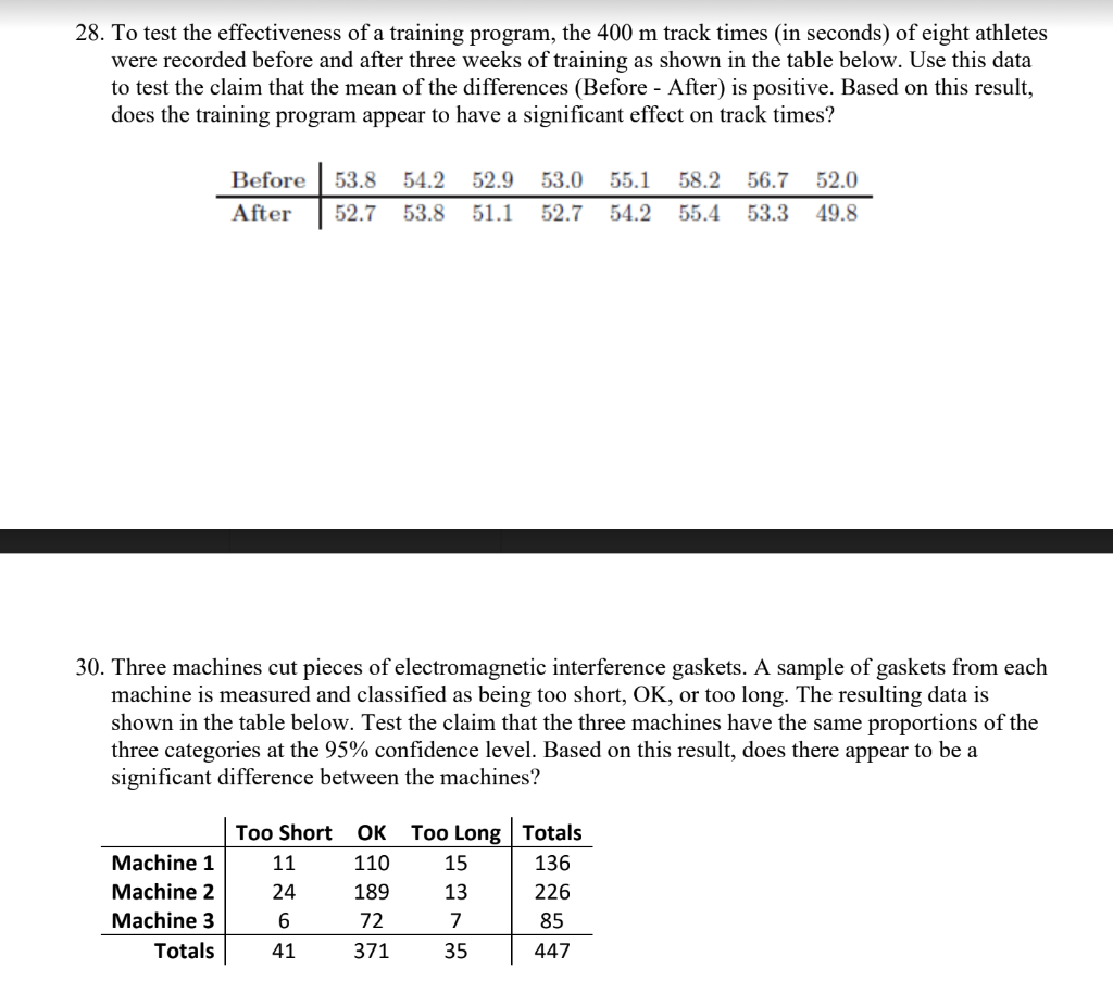 Solved 28. To test the effectiveness of a training program, | Chegg.com