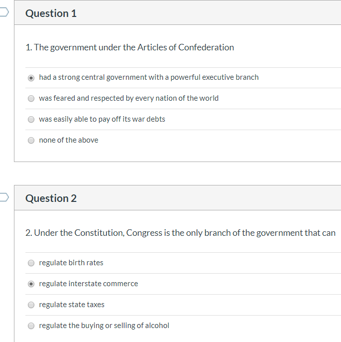 Question 1 1. The Government Under The Articles Of | Chegg.com