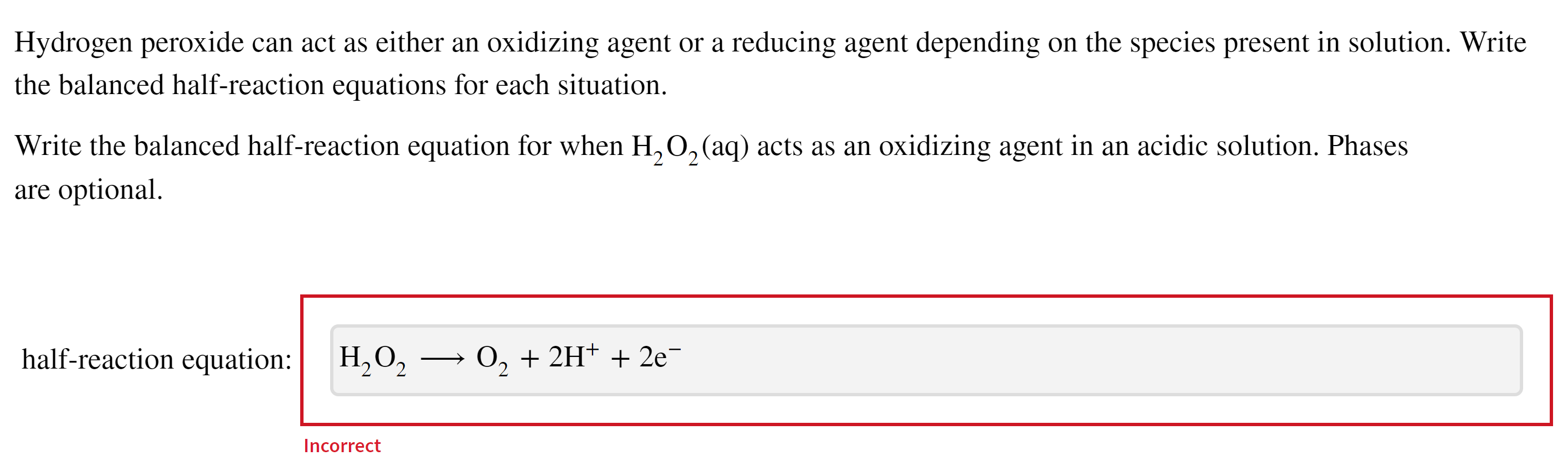 Solved Hydrogen peroxide can act as either an oxidizing | Chegg.com