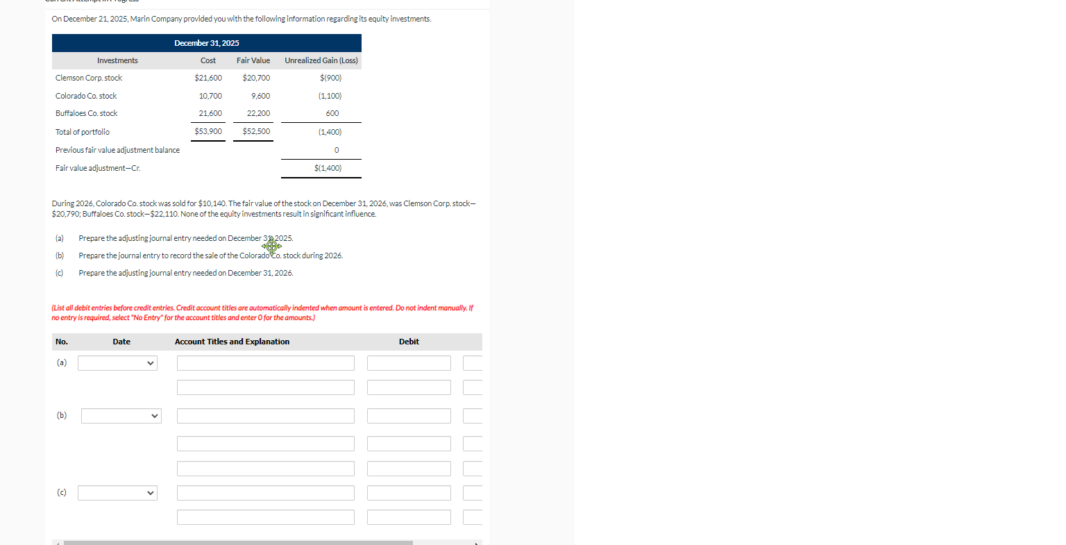 Solved On December 21, 2025, Marin Company provided you with