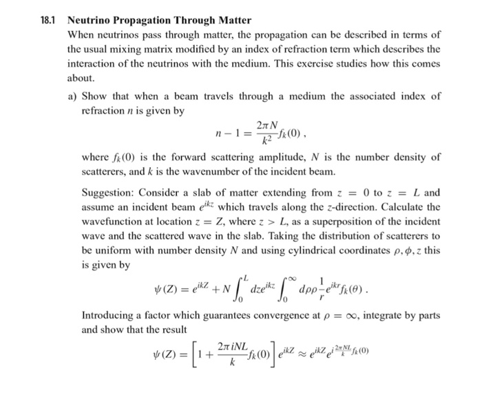 18.1 Neutrino Propagation Through Matter When | Chegg.com