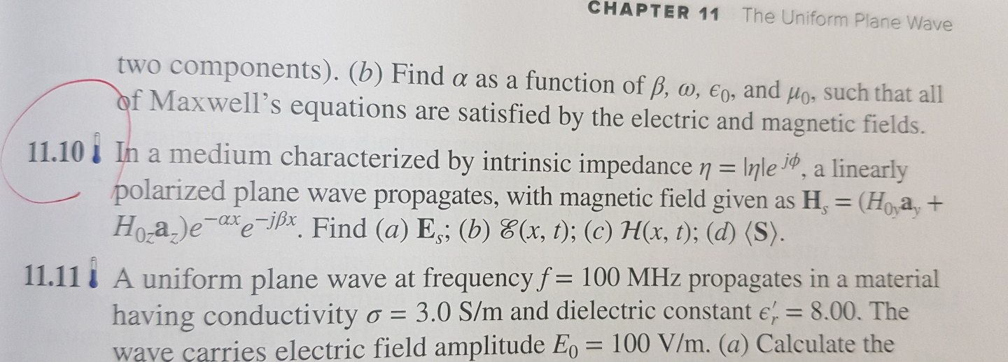 Solved Chapter 11 The Uniform Plane Wave Two Components Chegg Com