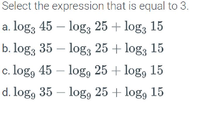 Solved Select the expression that is equal to 3 . a. | Chegg.com