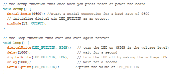 Solved LED Blink Program // the setup function runs once | Chegg.com