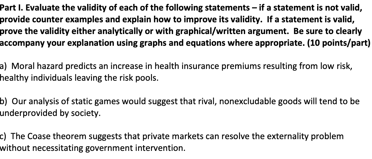 Solved Part I. Evaluate The Validity Of Each Of The | Chegg.com
