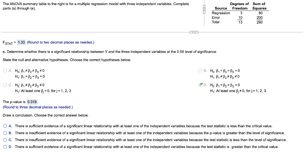 Solved The ANOVA summary table to the right is for a | Chegg.com