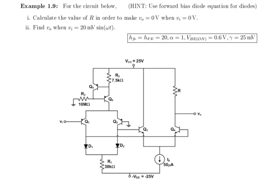 Solved Example 1.9: For the circuit below, (HINT: Use | Chegg.com