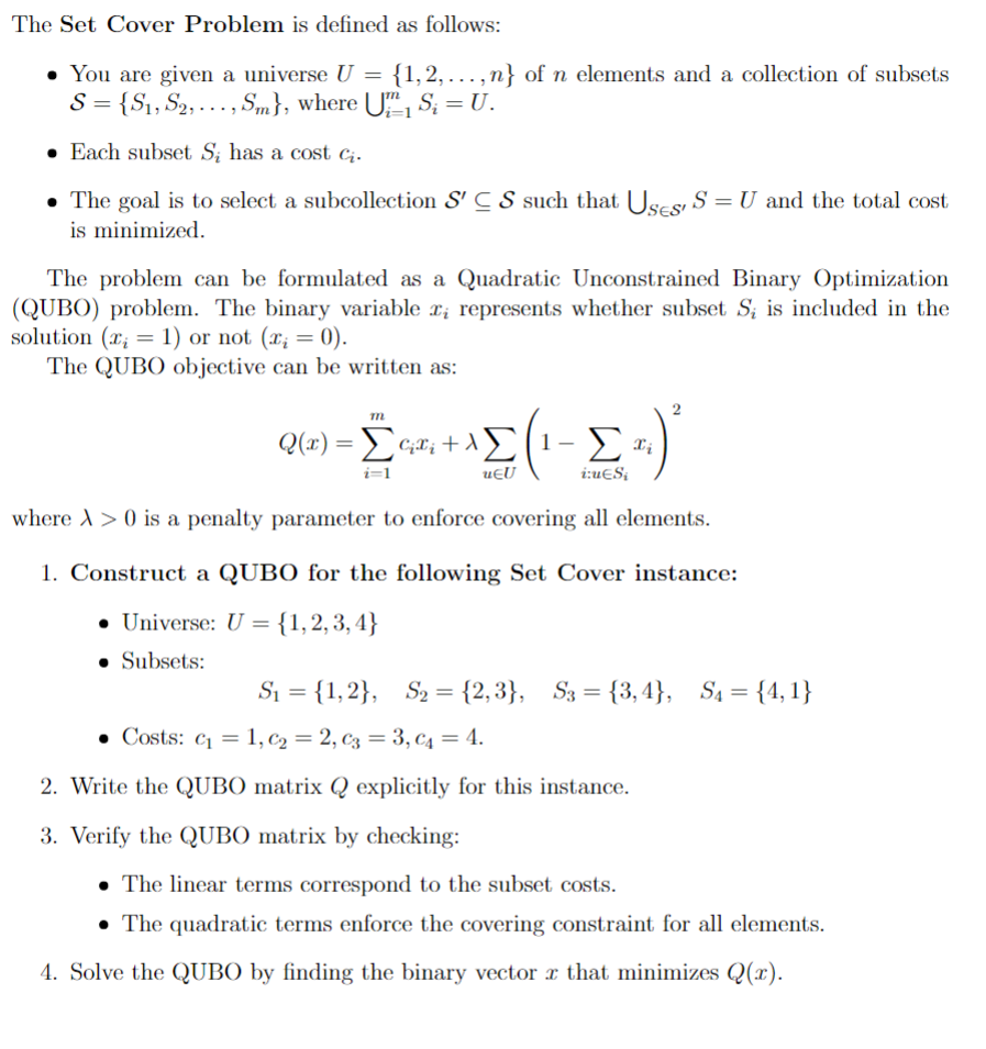 Solved The Set Cover Problem is ﻿defined as ﻿follows:You are | Chegg.com