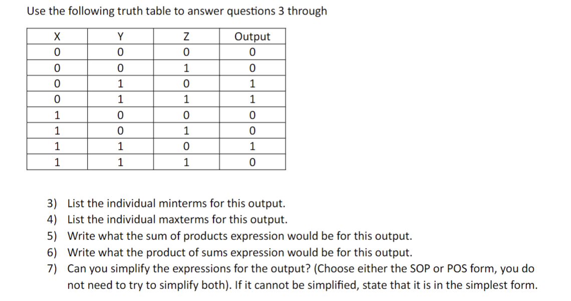 Solved Use the following truth table to answer questions 3 | Chegg.com