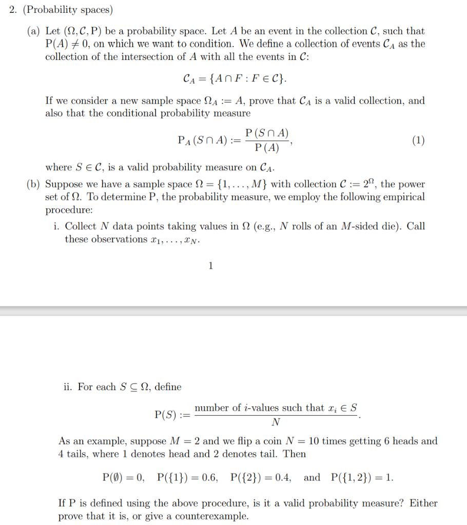 Solved a Let C P be a probability space. Let A be an Chegg