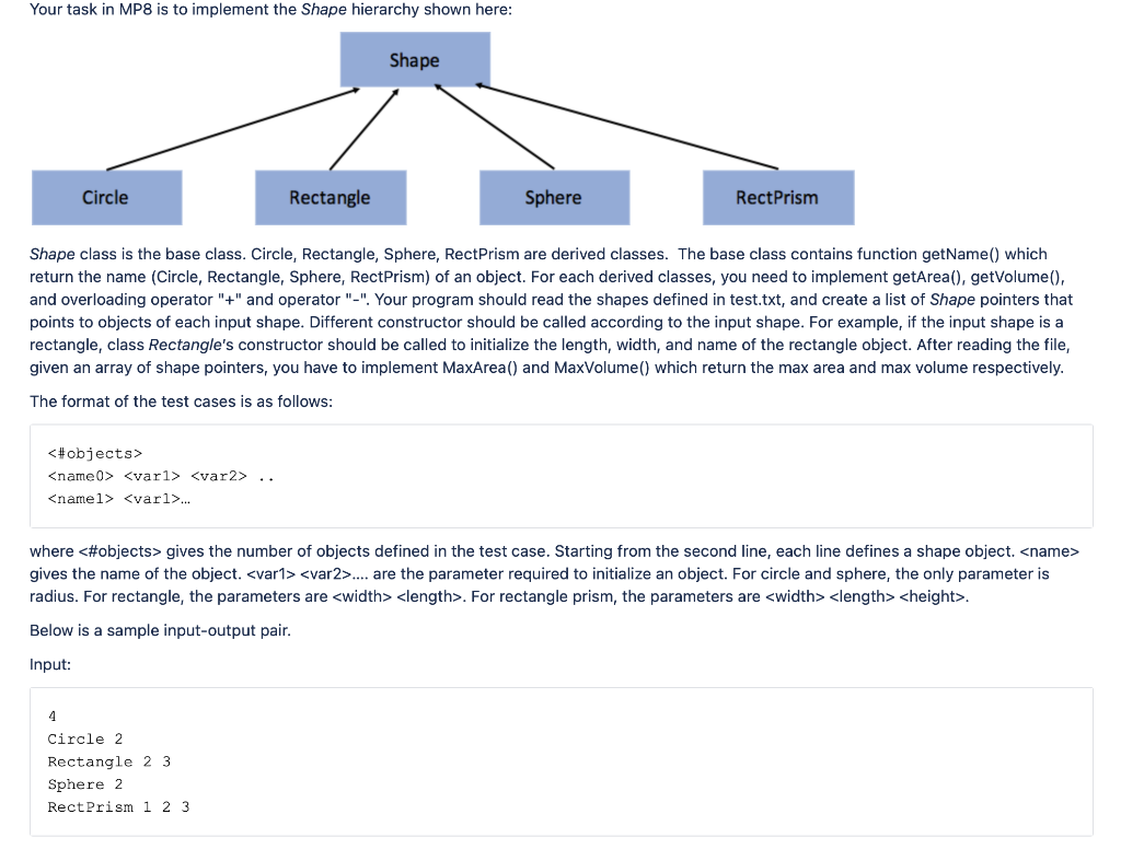 Solved Your task in MP8 is to implement the Shape hierarchy | Chegg.com