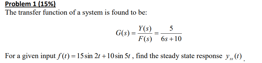 Solved Problem 1 (15\%) The transfer function of a system is | Chegg.com
