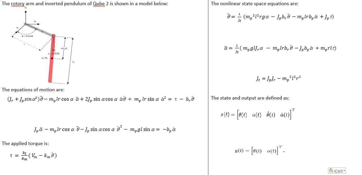 Solved The Rotory Arm And Inverted Pendulum Of Qube 2 Is Chegg Com