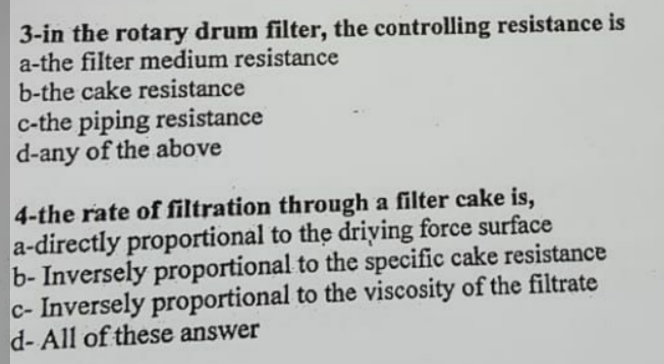 Solved 3in the rotary drum filter, the controlling