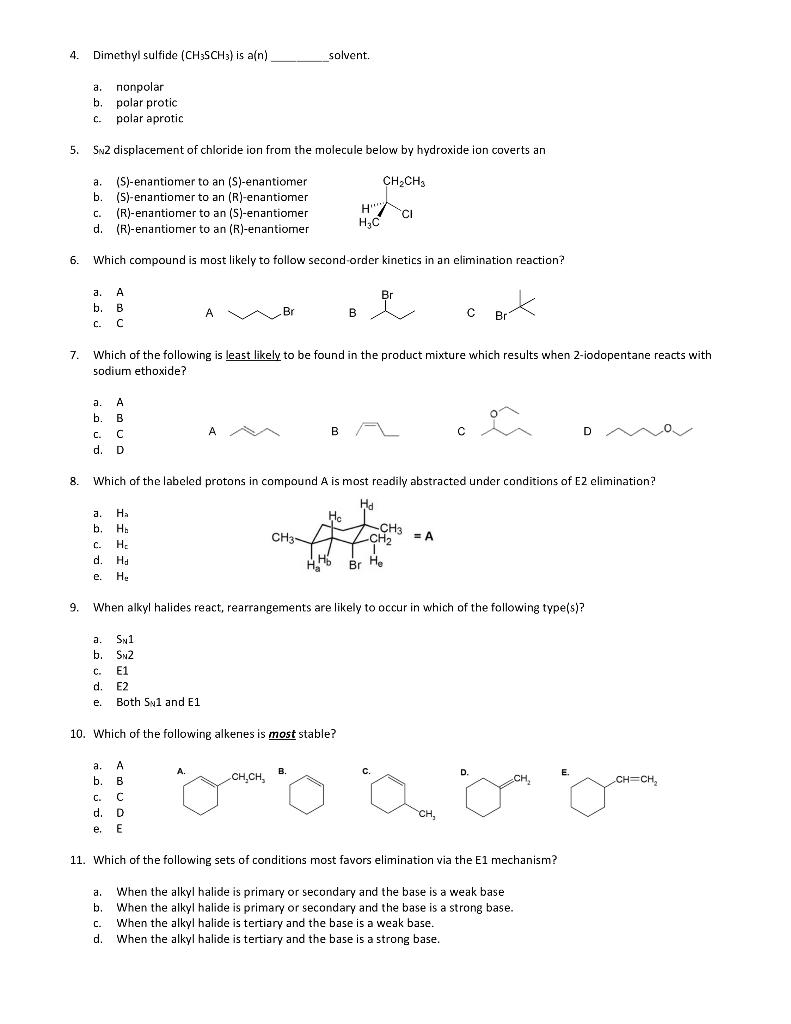 Solved 4. Dimethyl sulfide (CH3SCH 3) is a(n) solvent. a. | Chegg.com