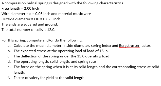 Solved A compression helical spring is designed with the | Chegg.com