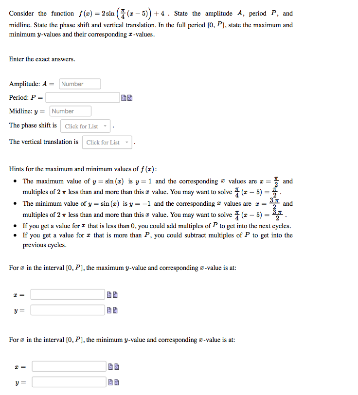 Solved Consider the function f (t) = 2 sin (# (– 5)) +4 . | Chegg.com