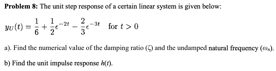 Solved Problem 8: The unit step response of a certain linear | Chegg.com