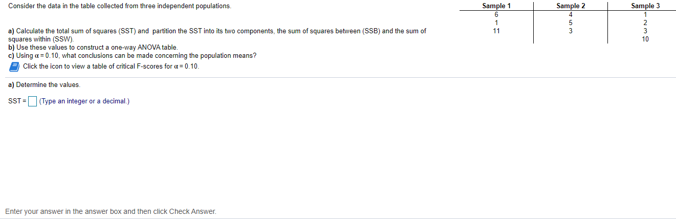 Solved Consider the data in the table collected from three | Chegg.com