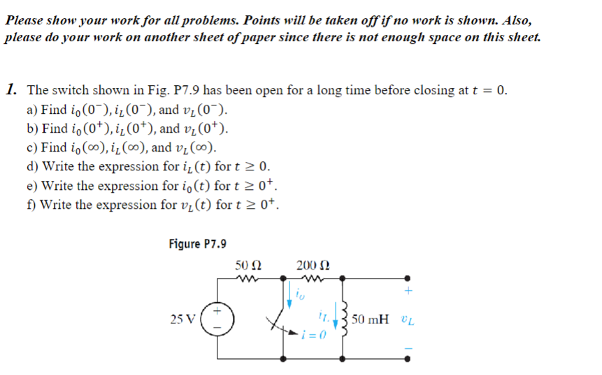 Solved Please show your work for all problems. Points will | Chegg.com