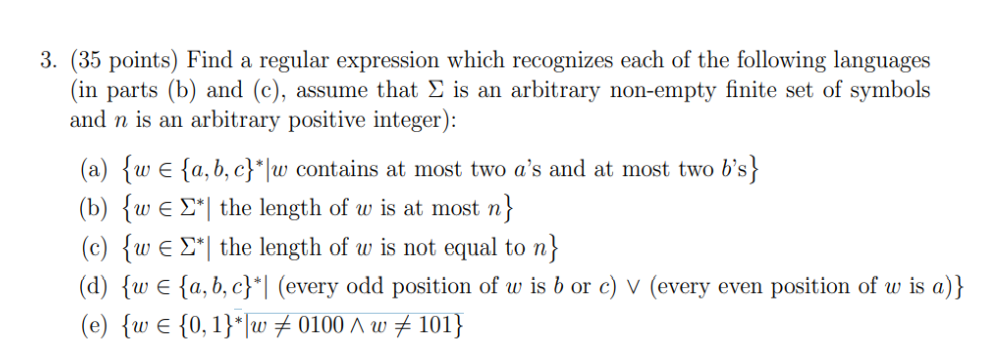 Solved 3. (35 points) Find a regular expression which | Chegg.com