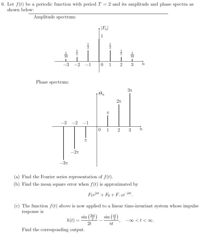Solved 6. Let f(t) be a periodic function with period T 2 | Chegg.com