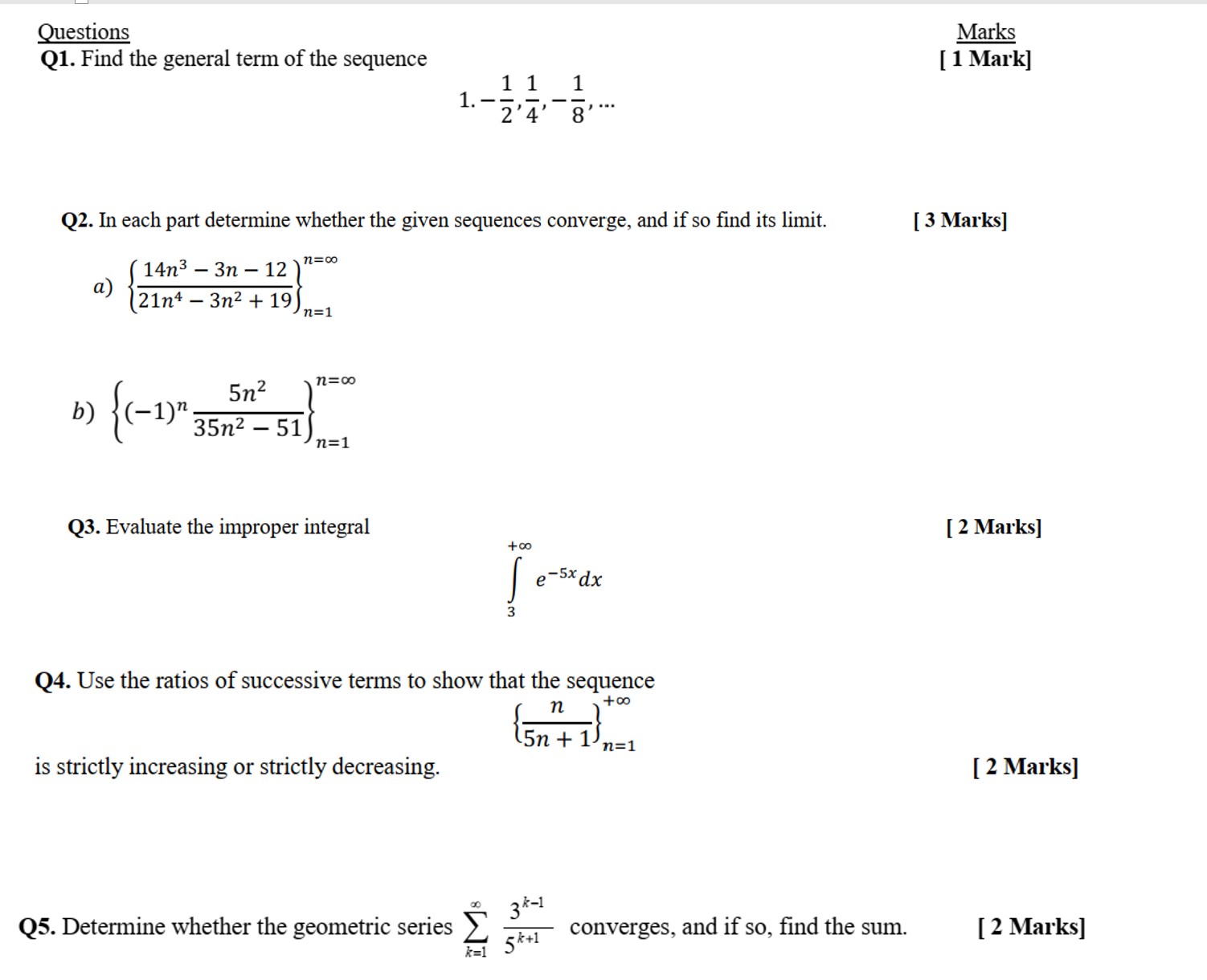 Solved Questions Marks Q1 Find The General Term Of The