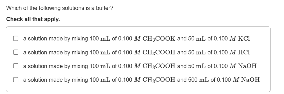Solved Which of the following solutions is a buffer? Check | Chegg.com