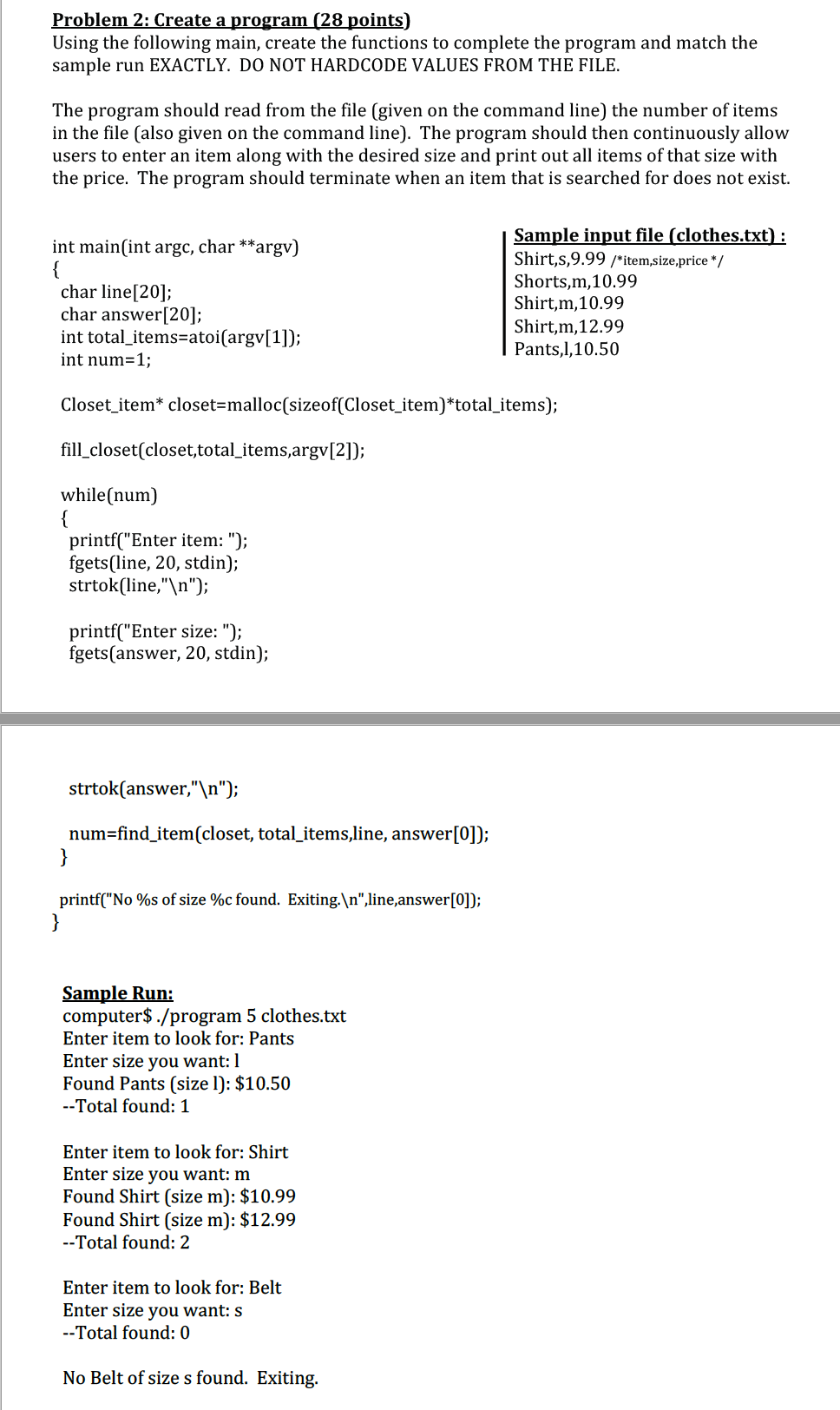 Solved Problem 2: Create a program (28 points) Using the | Chegg.com