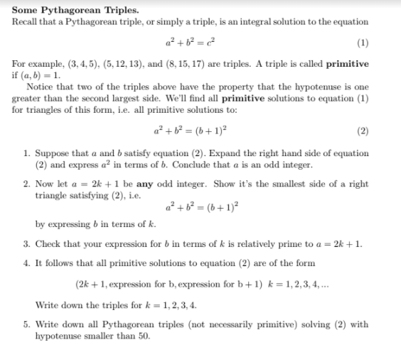 Solved Some Pythagorean Triples Recall That A Pythagorean Chegg Com